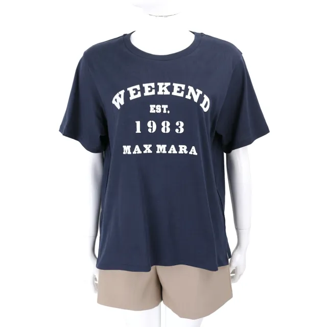 【MaxMara】WEEKEND WKDTENUE 植絨字母海軍藍圓領純棉短袖TEE T恤