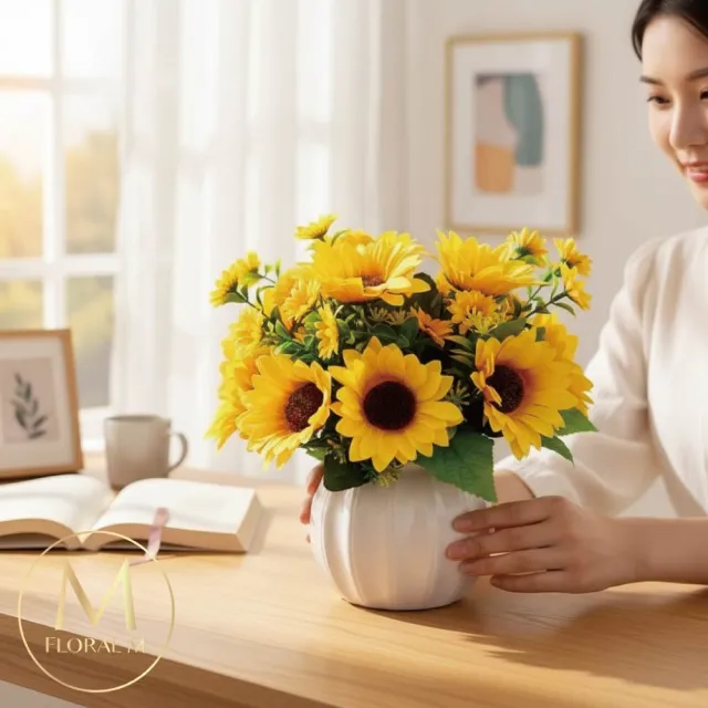 【Floral M】南法暖陽向日葵25cm仿真花禮含花器(人造花/仿真花/室內佈置/居家裝飾/桌上型花禮)