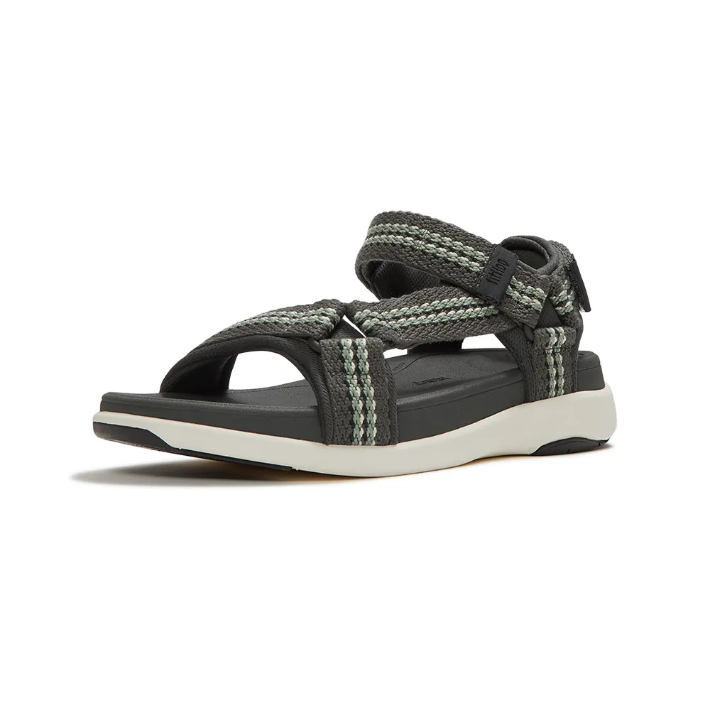 【FitFlop】F-MODE GO MENS可調式條紋編織後帶涼鞋-男(炭灰混色)