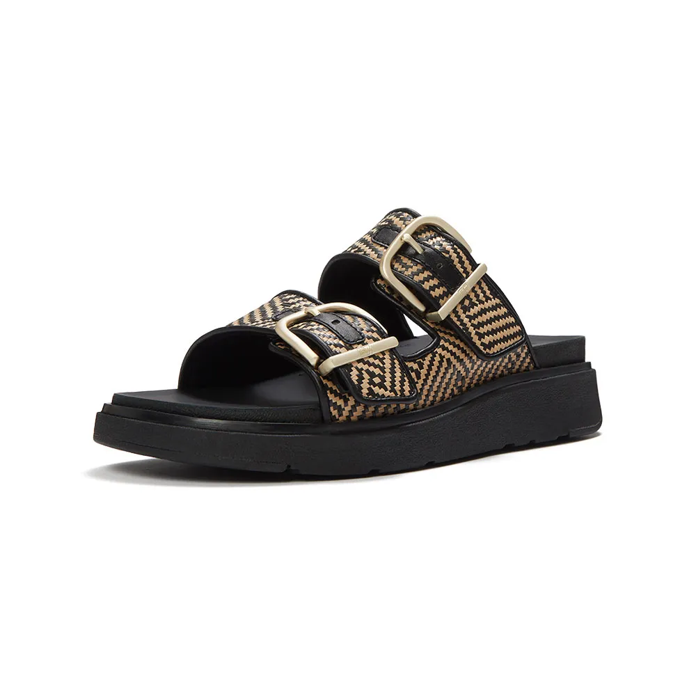 【FitFlop】GEN-FF 扣環圖案編織雙帶涼鞋-女(黑色)