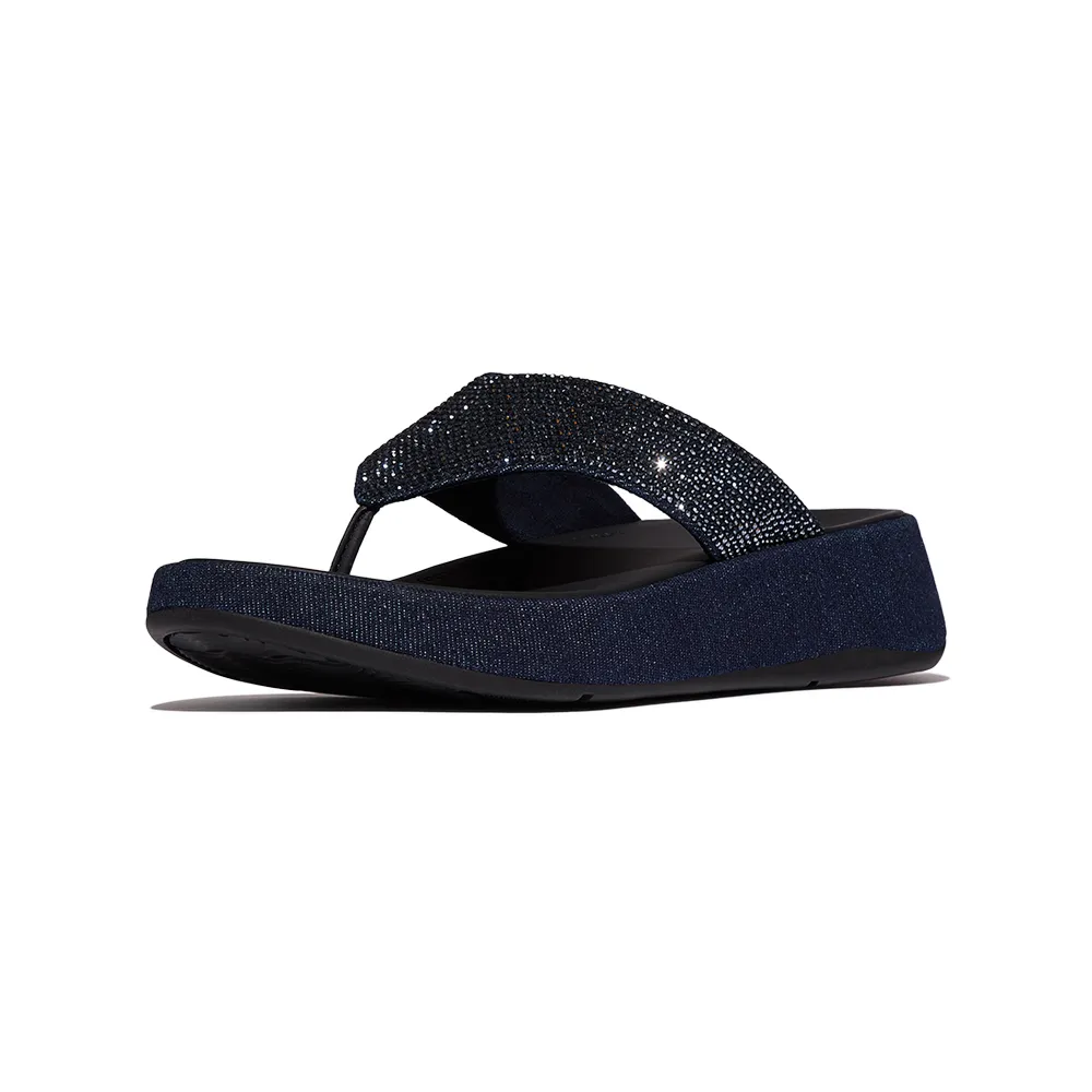 【FitFlop】F-MODE 牛仔布與水鑽夾腳涼鞋-女(深丹寧色)