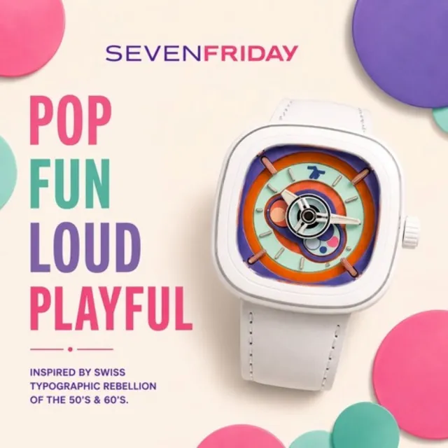 【SEVENFRIDAY】Bubble Gum 泡泡糖 陶瓷框多彩噴漆面盤機械錶-47.6x47mm(P1C/06)