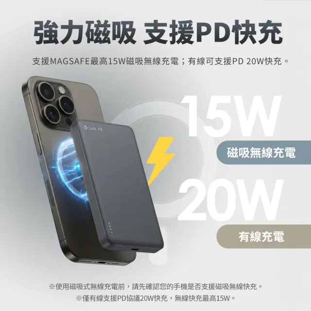 【Link All】防爆行動電源 5000mAh 固態電池 CCC認證 15W  二合一 鐵灰/鈦金(wh標示可出國 PHP-152SP)