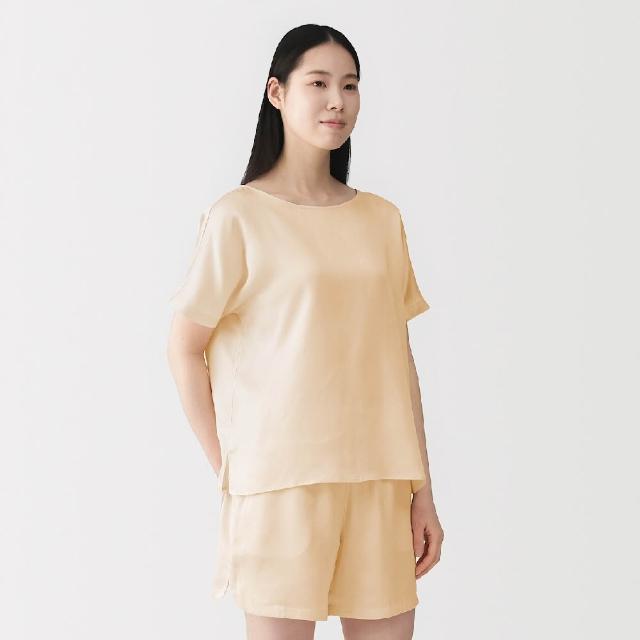 【MUJI 無印良品】女柔滑緞面短袖套衫(象牙白/淺橘/萊姆綠/暗藍)