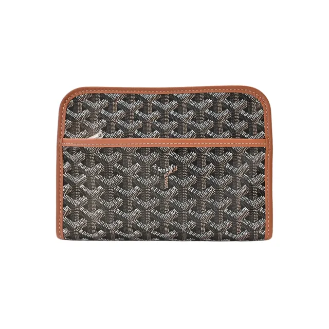 【GOYARD 高雅德】Jouvence PM 帆布皮邊手拿包(黑/棕/內裡黃)