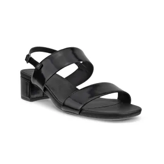 【ecco】LIVA SANDAL 35 麗芙簡約正裝中低跟涼鞋 女鞋(黑色 25030304001)