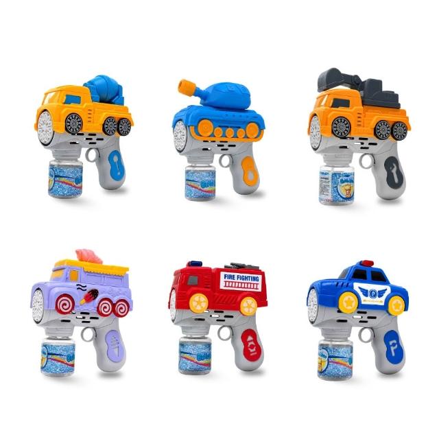 【TOY PLANET 玩具星球】車車泡泡槍+補充液473ml 2瓶(多孔泡泡機 兒童 戶外露營玩具 夏日 放電神器)