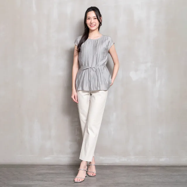 【perng yuh 芃諭名品】晨霧光影 褶飾 光澤 連袖上衣(附腰帶)(2026 SS Collection|5A春夏新品上市)