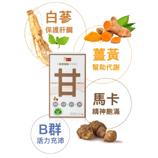 【享食尚】黃金組合甘甘好1盒60粒 健字號護肝認證(黃鐙輝/白蔘/薑黃/馬卡/B群/尾牙/聚餐/送禮)