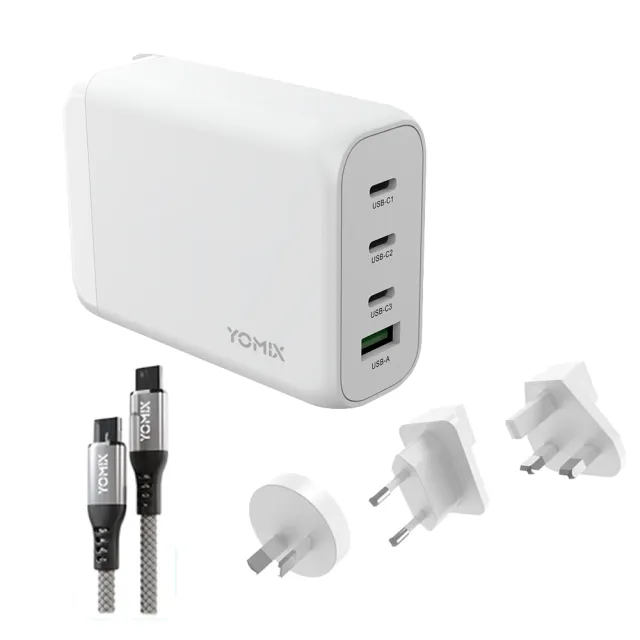 【YOMIX 優迷】萬國轉接頭★130W GaN-X4 type-C/USB-A PD/QC四孔快充充電器(贈100W充電線/支援i17快充)