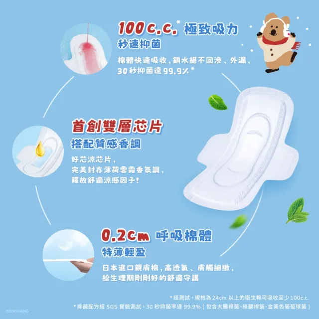 【愛康】透芯涼感衛生棉 DINOTAENG特別款 任選8包入(護墊型15.5cm/日用型24cm/夜用型28cm/加長型33cm)