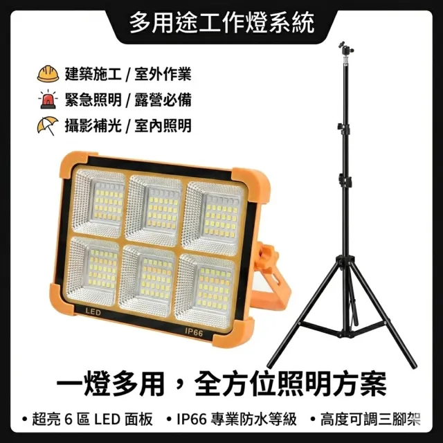 【poko】多功能工作燈 附支架 太陽能+type+USB露營燈 工程燈 戶外探照燈 緊急救援燈 攝影補光 攝影補光