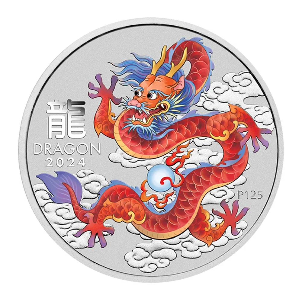 行闊國際) 15.55g 1/2盎司澳洲2024 - 龍年紅龍99.99% 彩色普制白銀銀幣