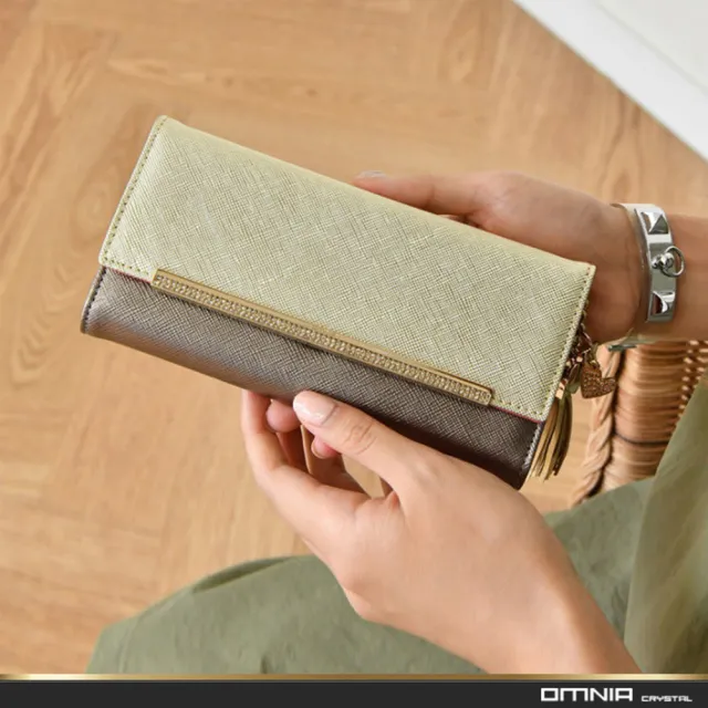 【WHOSE BAG】雙11 韓國 OMNIA艾莉絲拼接色義大利牛皮女長夾｜13卡位×流蘇吊飾 NO.3161A(女皮夾