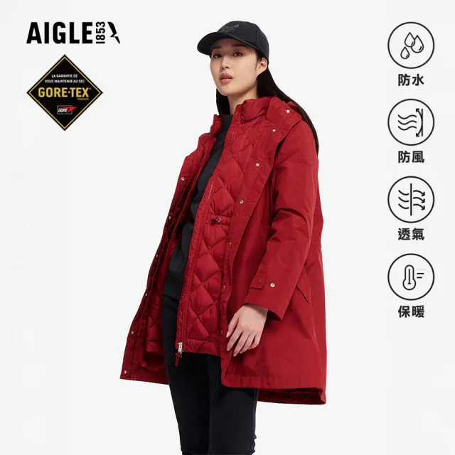 【AIGLE】女 GORE-TEX 兩件式防水羽絨外套|AG-4A246A017 櫻桃紅(goretex 防風防水 保暖外套 羽絨外套)