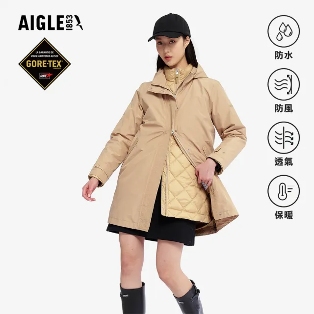 【AIGLE】女 GORE-TEX 兩件式防水羽絨外套|AG-4A246A150 卡其(goretex 防風防水 保暖外套 羽絨外套)