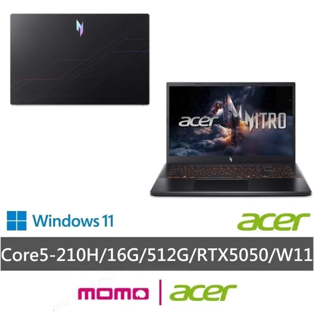 【Acer 宏碁】15.6吋Core 5 RTX5050輕薄電競筆電(Nitro V/ANV15-52-5679/C5-210H/FHD/16G/512G/W11)
