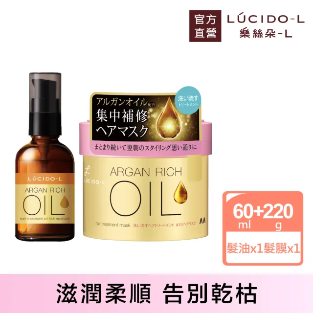 【LUCIDO-L 樂絲朵-L】摩洛哥精華油60ml+護髮膜220g(滋潤型)