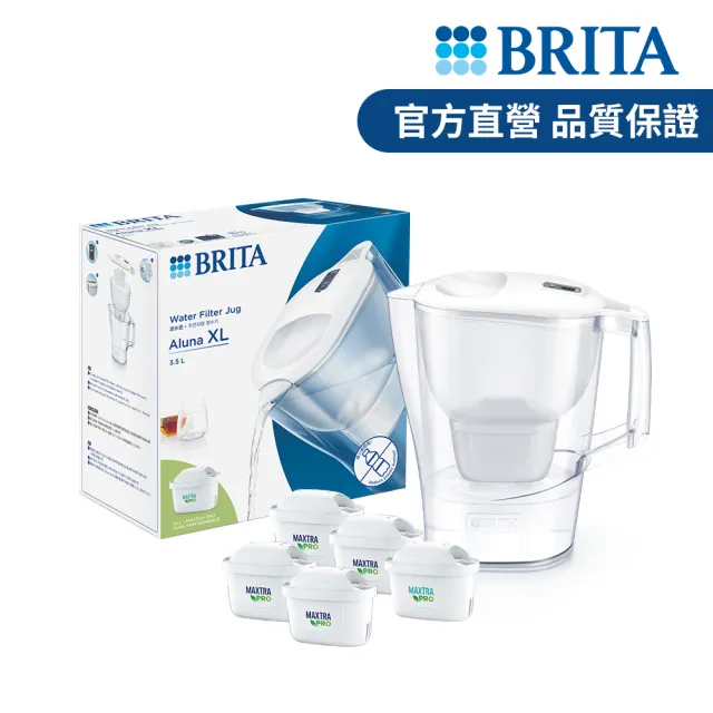 【BRITA】官方直營 愛奴娜Aluna XL濾水壺+4入去水垢濾芯(共1壺5芯)