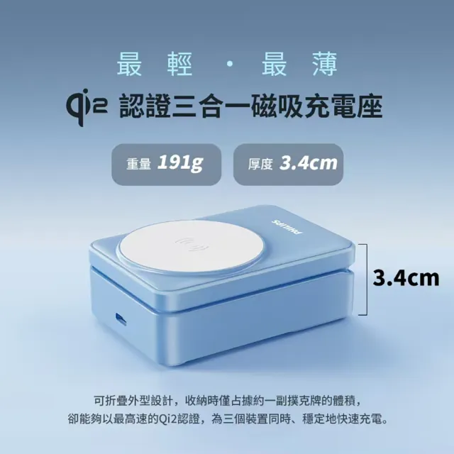 【Philips 飛利浦】2入組-DLK3547Q Qi2 22.5W黑金剛磁吸三合一磁吸充電座(MagSafe/雙系統適用)