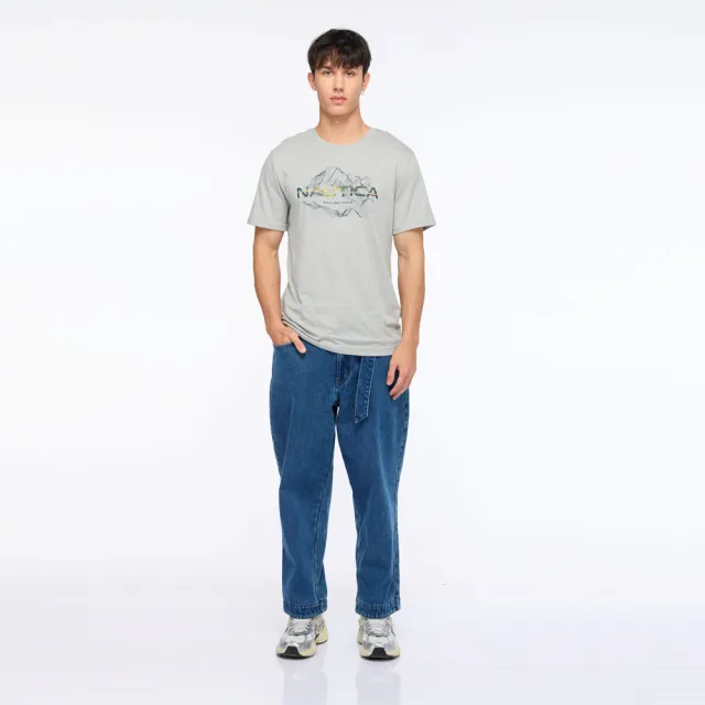 【NAUTICA】官方旗艦 男裝 山脈造型印花短袖T恤-灰色