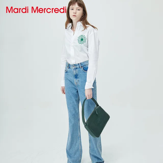 【MARDI MERCREDI】細條紋牛津襯衫 兩色 經典小雛菊 藍花 刺繡 OXFORD SHIRT STRIPE