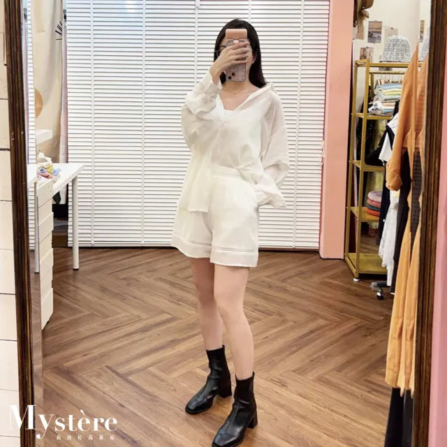 【my stere 我的時尚秘境】披肩襯衫寬鬆短褲 三件式套裝 兩色可選 短褲套裝 襯衫套裝 三件套