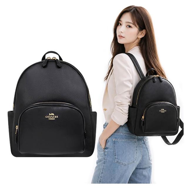 【COACH】荔枝紋皮革雙層後背包(黑色/大型)