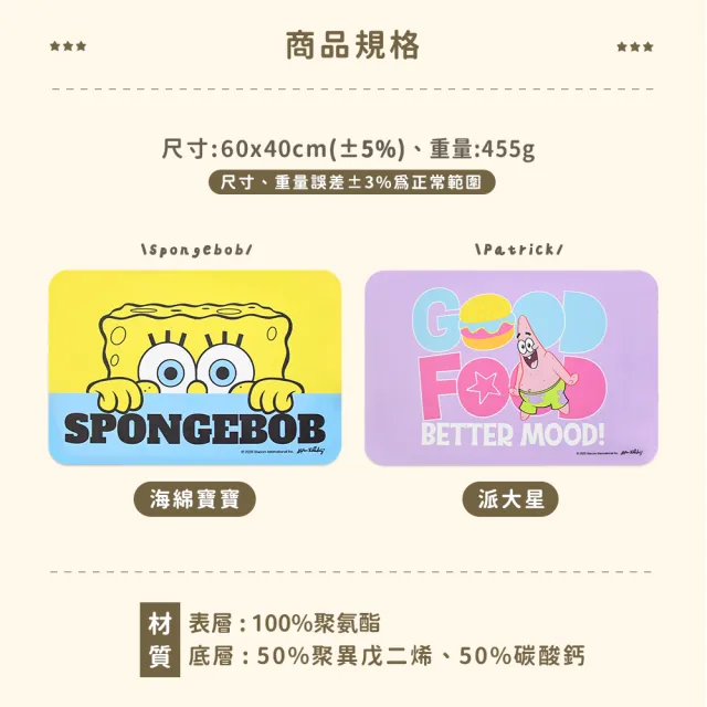 【SpongBob 海綿寶寶】2件組_比奇堡可愛印花吸水地墊 (腳踏墊 浴室踏墊 正版授權 交換禮物)