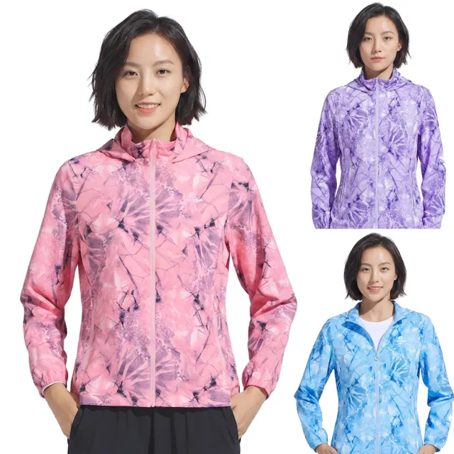 【TECTOP 探拓戶外】女款印花連帽彈力防曬外套AEB620038(拉鍊口袋 彈力舒適 連帽遮陽 防曬抗UV)