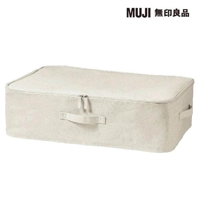 【MUJI 無印良品】聚酯纖維麻收納箱/衣物箱/附蓋(約寬59×深39×高18 cm)