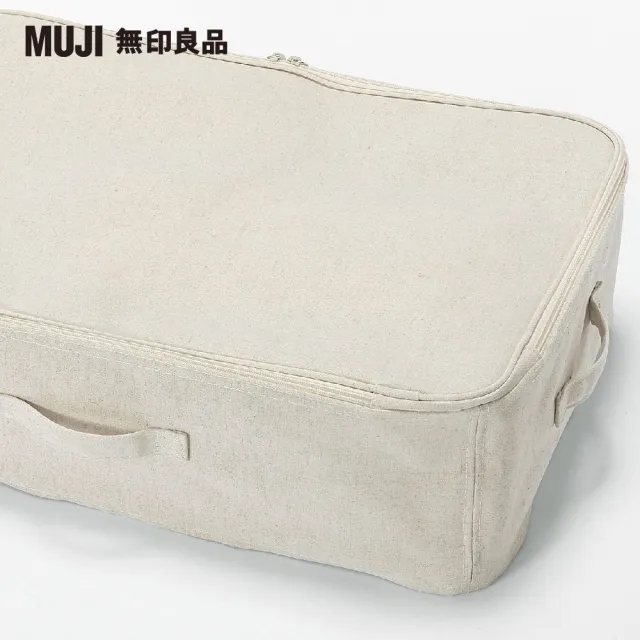 【MUJI 無印良品】聚酯纖維麻收納箱/衣物箱/附蓋(約寬59×深39×高18 cm)