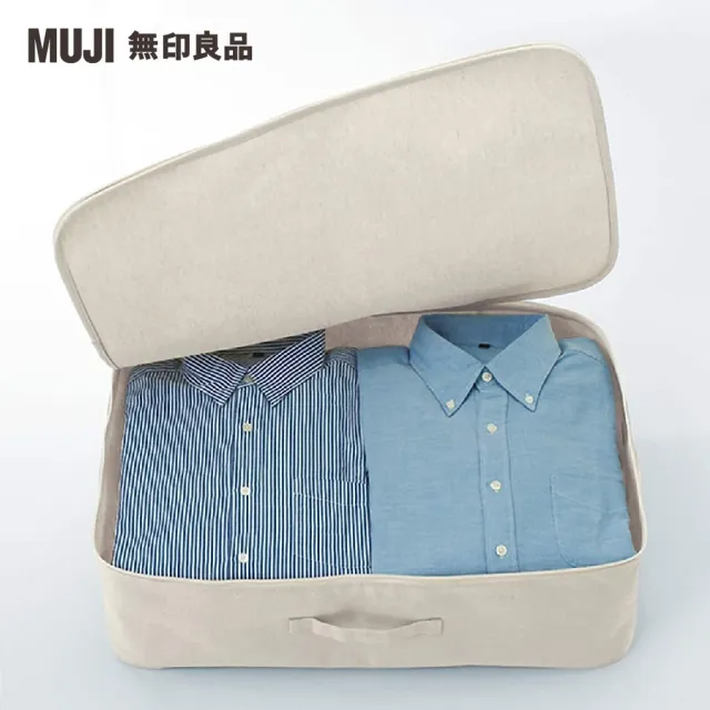 【MUJI 無印良品】聚酯纖維麻收納箱/衣物箱/附蓋(約寬59×深39×高18 cm)