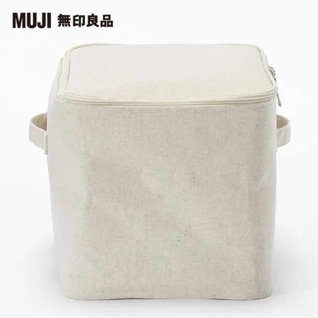 【MUJI 無印良品】聚酯纖維麻收納箱/長方形/中/附蓋(約寬37×深26×高26 cm)