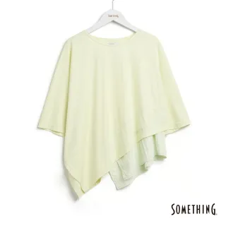 【SOMETHING】女裝 異材質拼接短袖T恤(淡綠色)