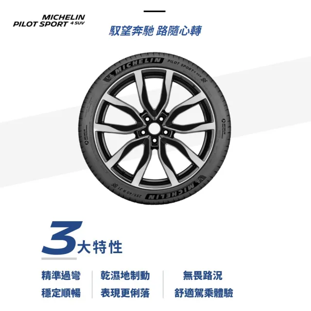 【Michelin 米其林】PILOT SPORT 4 SUV 運動性能休旅車輪胎_四入組送安裝_255/55/19吋(車麗屋)