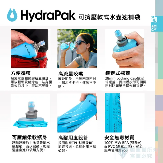 【HydraPak】POCKETFLASK 500ml 可擠壓軟式水壺速補袋(自行車/馬拉松、跑步、單車、越野快速補給)
