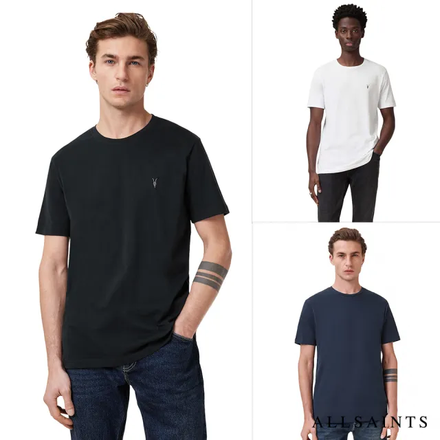 【ALLSAINTS】BRACE 公羊頭骨刺繡純棉修身短袖T恤素T MD131G(多色任選)