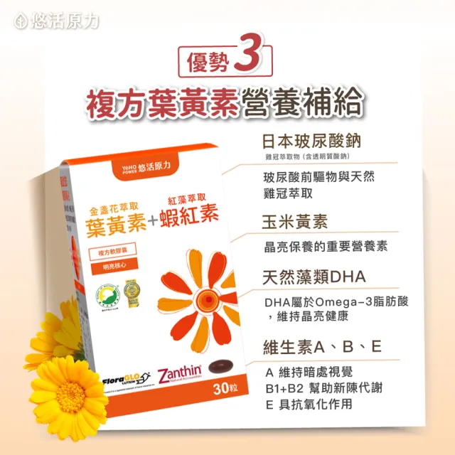 【悠活原力】全新升級 金盞花萃取葉黃素+紅藻萃取蝦紅素x2(30mg/粒 30粒/盒 共60粒 升級版 )