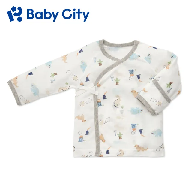 【Baby City 娃娃城】天絲長袖肚衣/恐龍大冒險｜萊賽爾 新生兒  反手袖 包手 綁帶衣 薄款 寶寶衣 內著