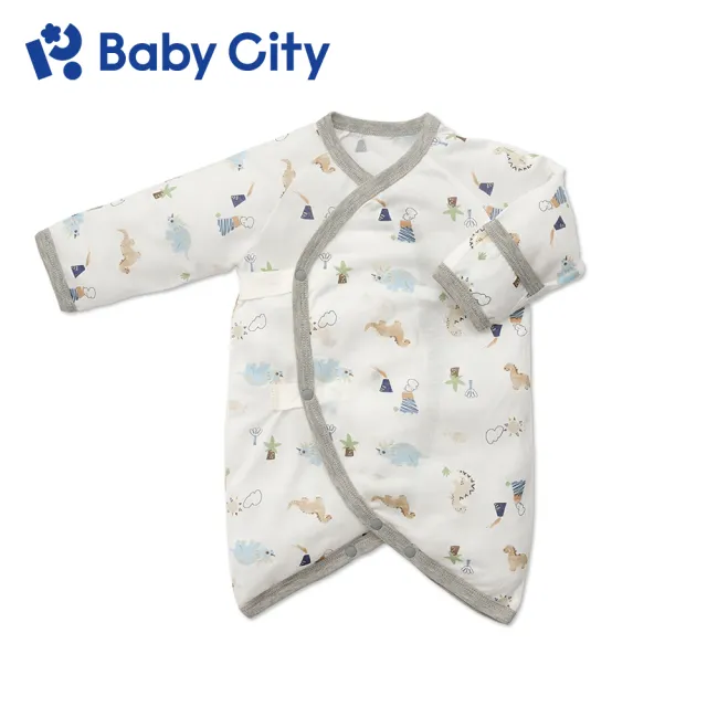 【Baby City 娃娃城】天絲長袖開釦初生兔裝/恐龍大冒險｜萊賽爾 新生兒 反手袖 包屁衣 蝴蝶衣 綁帶連身衣