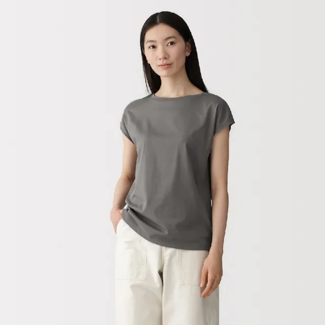 【MUJI 無印良品】女天竺法式袖T恤(白色/淺灰/墨灰/黑色/淺粉/煙燻綠/暗藍/粉紫)