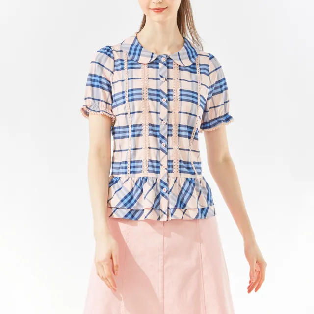 【SCOTTISH HOUSE】圓領荷葉蕾絲格紋襯衫 CHT11302