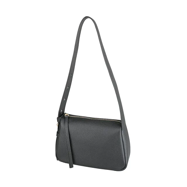 【TORY BURCH】TORY BURCH Romy內皮革金字LOGO荔枝紋小牛皮拉鍊肩背包(小/黑)