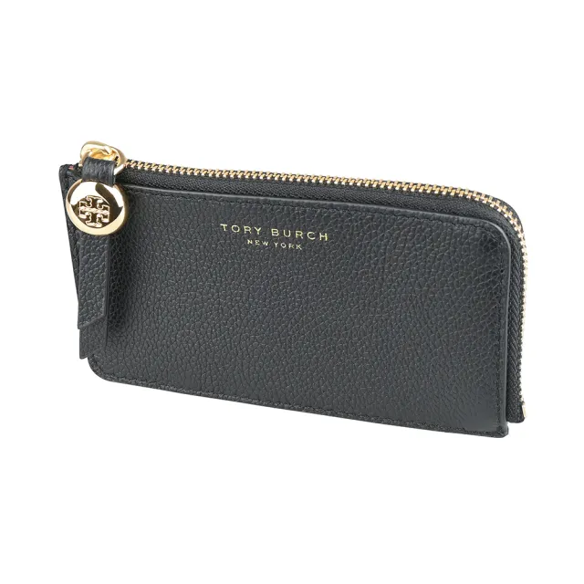 【TORY BURCH】TORY BURCH Romy經典燙金LOGO小牛皮4卡拉鍊零錢卡夾包(黑)