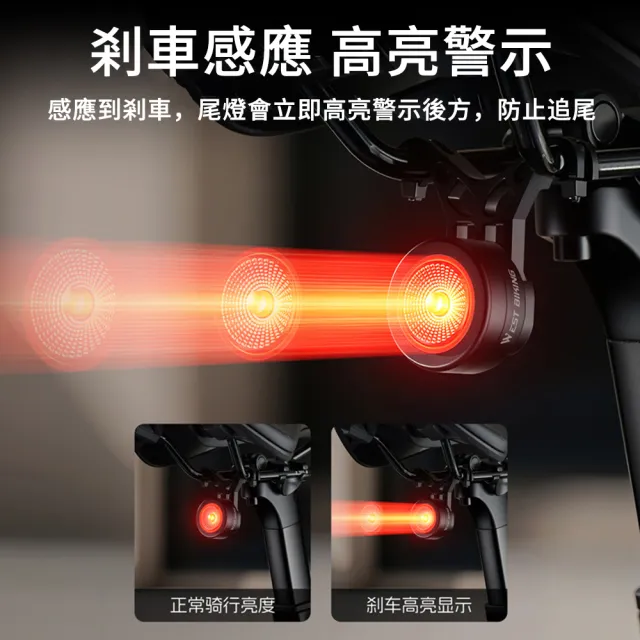 【MUAN】智能煞車感應磁吸尾燈 自行車尾燈 自行車燈 單車警示燈 公路車/登山車夜騎尾燈
