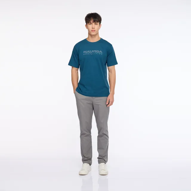 【NAUTICA】官方旗艦 男裝 COMPETITION 漸層大LOGO純棉短袖上衣-藍色