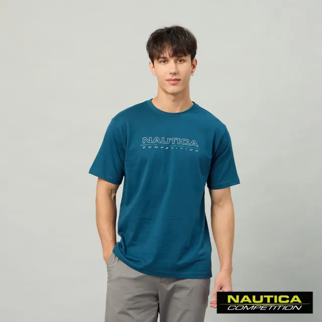 【NAUTICA】官方旗艦 男裝 COMPETITION 漸層大LOGO純棉短袖上衣-藍色