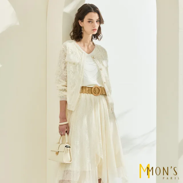 【MON’S】名品蕾絲圓領貼帶外套