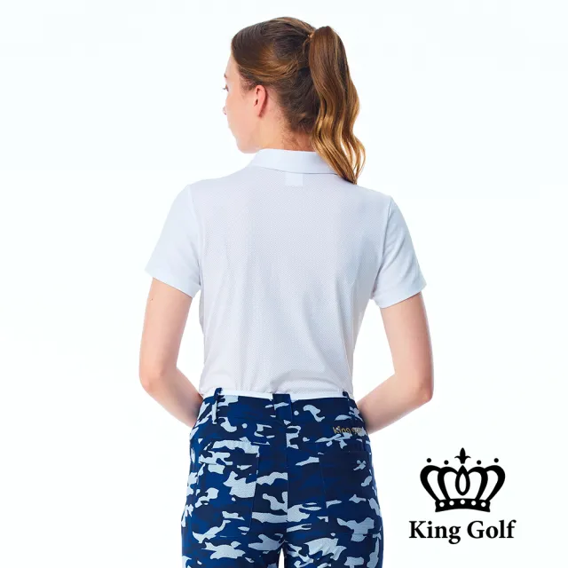 【KING GOLF】網路限定款-女款素色燙銀線條透氣POLO衫/高爾夫球衫-白色